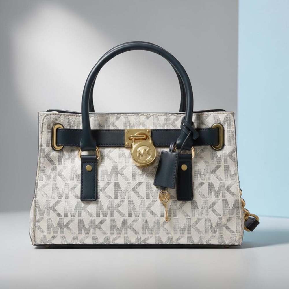 Michael Kors Hamilton Signature Logo Padlock Satchel Bag w/Duster Bag. PRICED TO